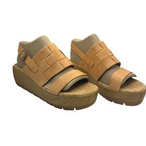 NIB Kork-Ease Fraya Platform Leather Sandal orange tan block faux wood heel 8